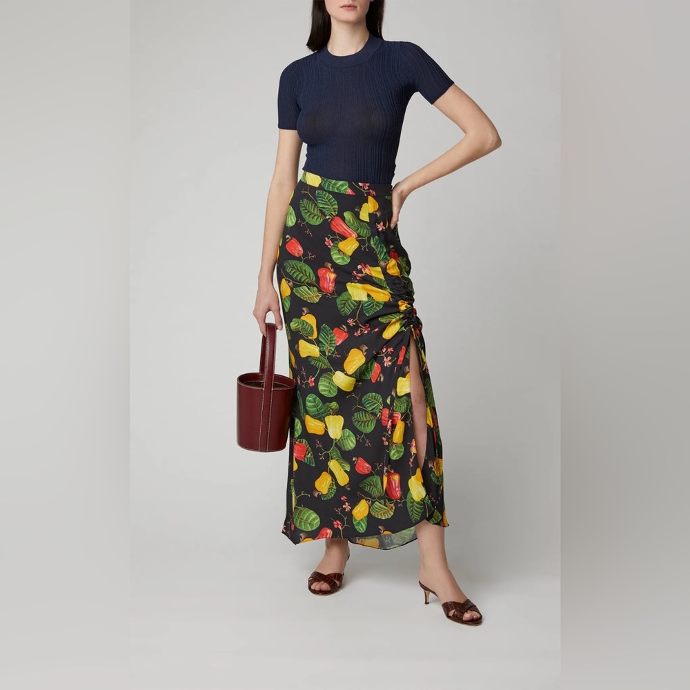 RARE Isolda Black Midi/Maxi‎ Skirt with Vibrant Pepper Pattern, Sz 4